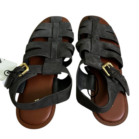 ZARA Suede Fisherman Sandals Gray Size 9 Leather Buckle Strap Flat NWT - Picture 4 of 7